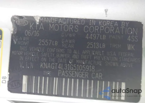 2016 Kia Optima Lx из США, поврежденный, VIN KNAGT4L31G5105918